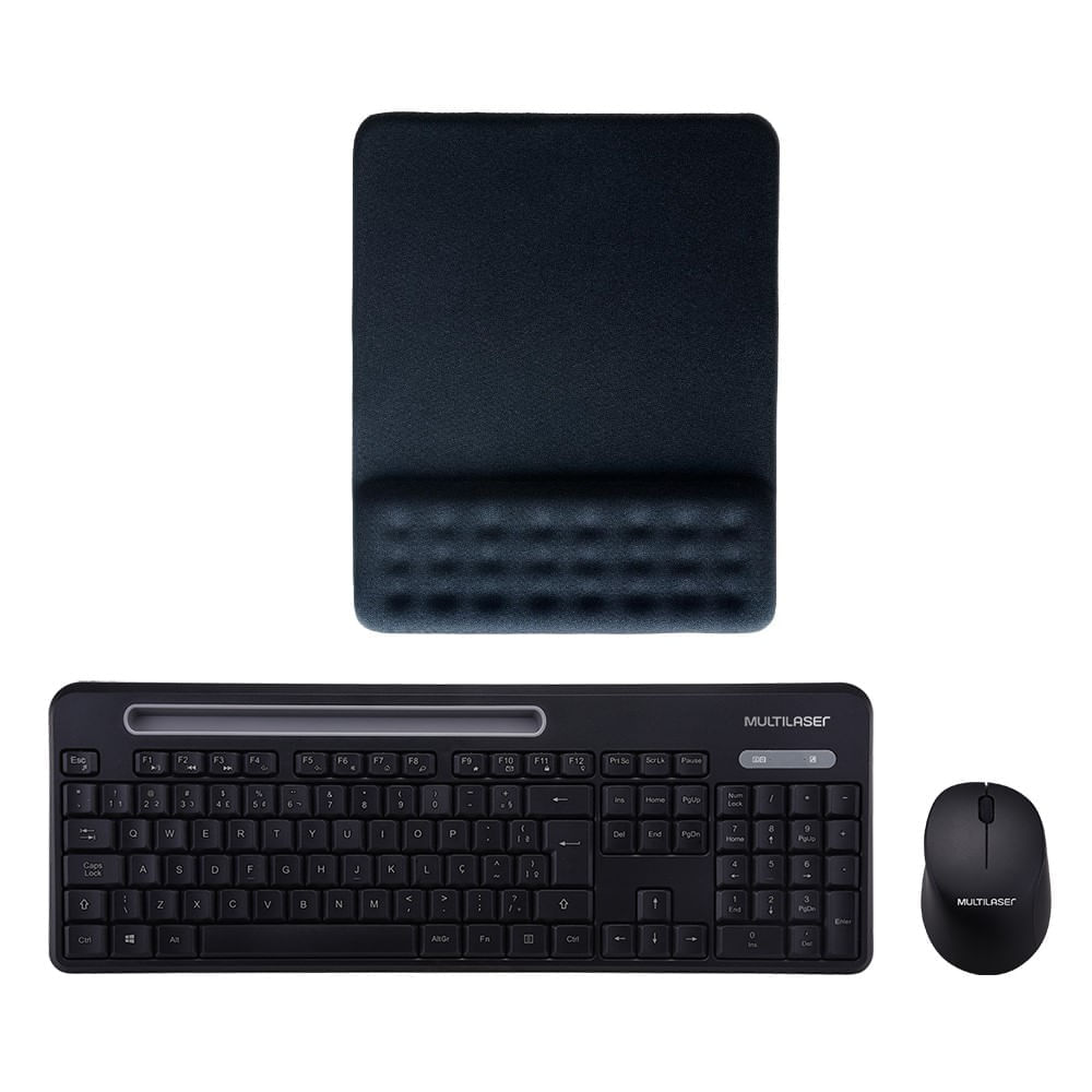 Combo Office - Teclado e Mouse Multilaser Multimidia Sem Fio 2.4Ghz Usb e  Mouse Pad Multilaser Dot com Apoio de Pulso Gel - Compre Online no Parque D  Pedro